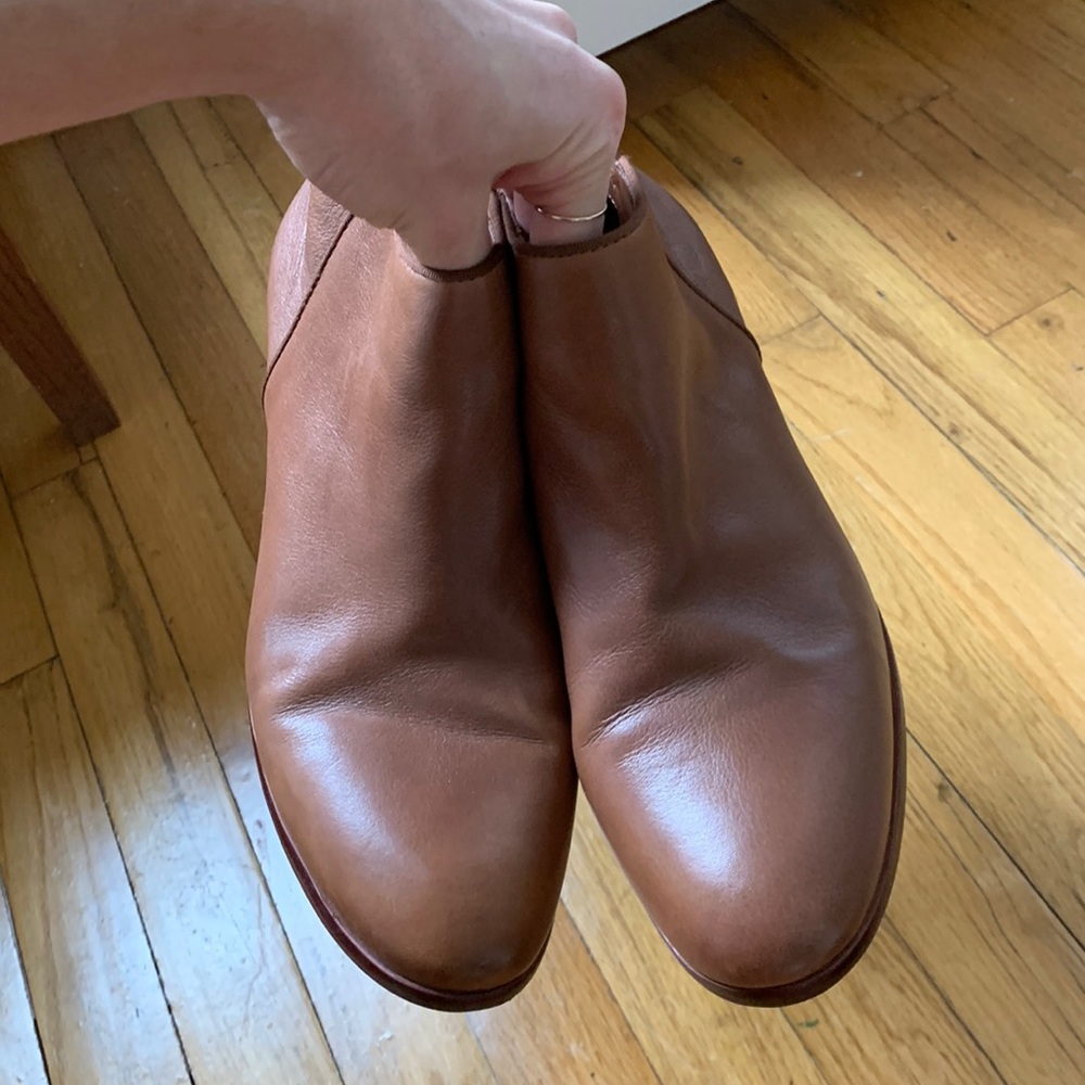 Brown leather ankle zip booties